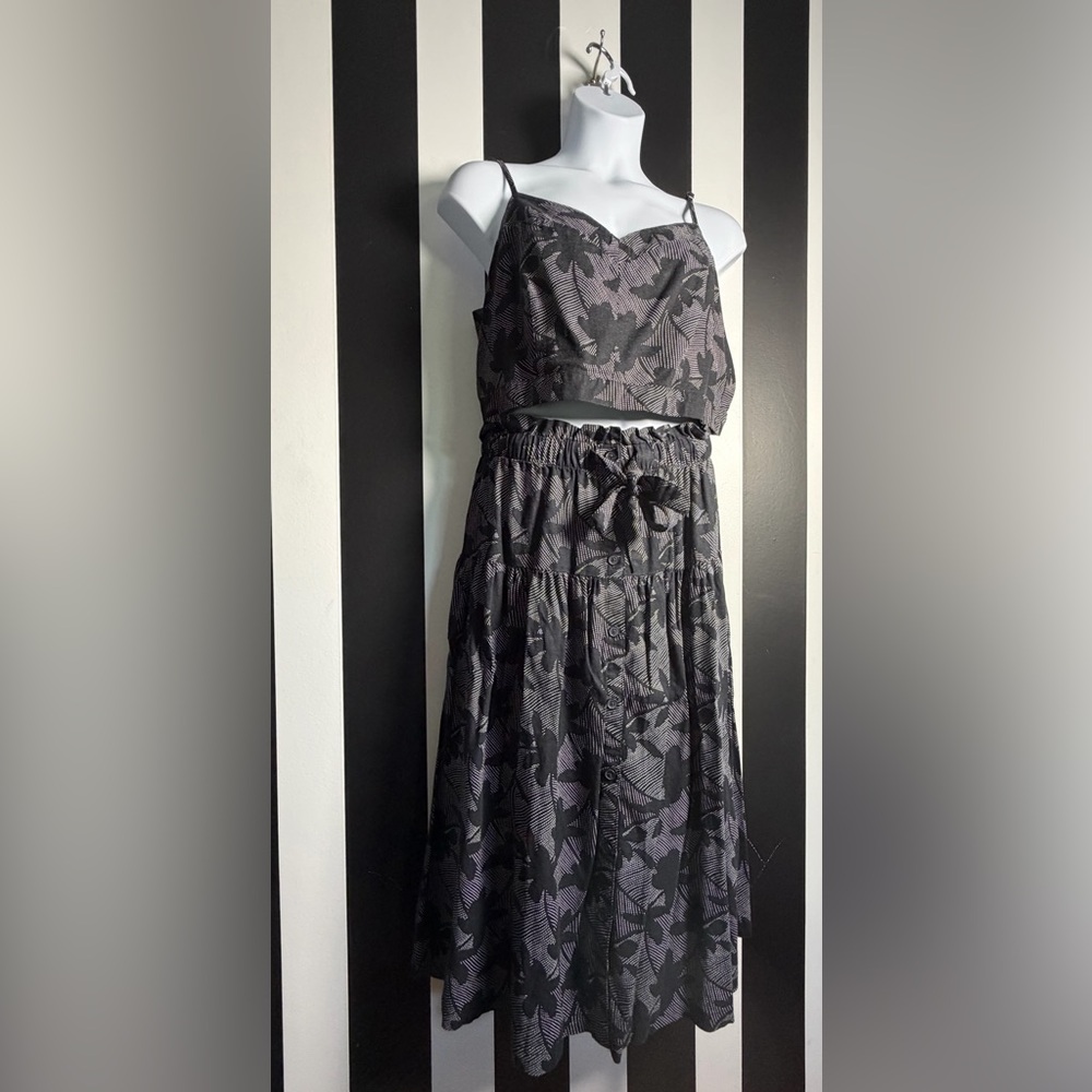 ❤️ Two-piece Plus Floral Print Black Midi Skirt & Matching Crop Top - SZ XXL/2X - Picture 4 of 10